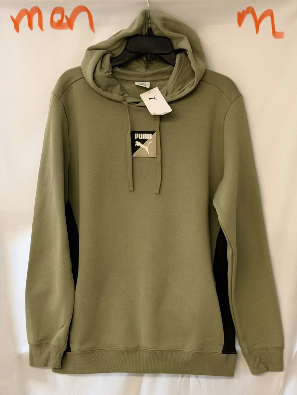 Puma Olive Crewneck Sweatshirt with Black Side Panels